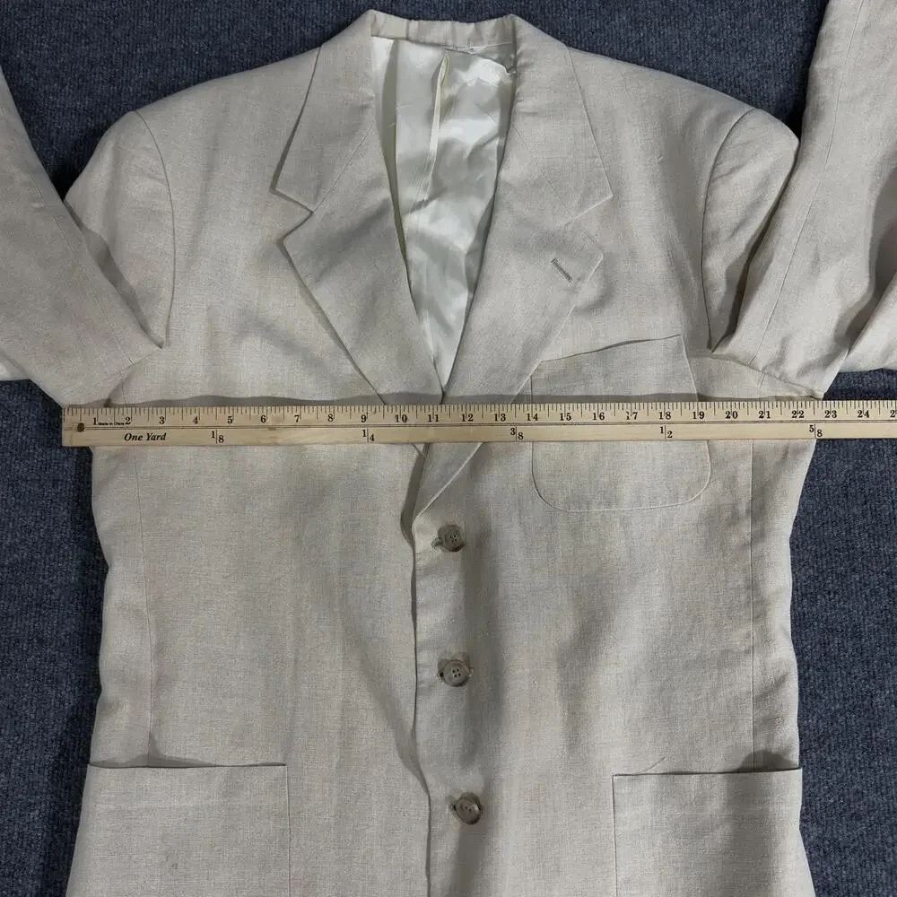 Tommy Hilfiger Blazer Mens Large Beige Linen Blend Tailored USA Classic Jacket
